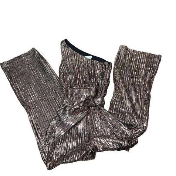 Lovers + Friends Jones Jumpsuit Metallic Bronze Rose Gold Cold Shoulder Glam XXS - Picture 6 of 7